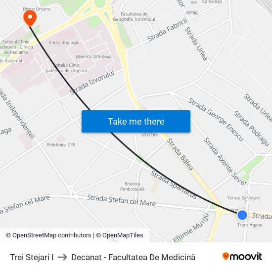 Trei Stejari I to Decanat - Facultatea De Medicină map