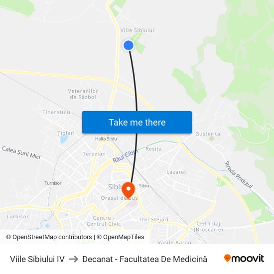 Viile Sibiului IV to Decanat - Facultatea De Medicină map