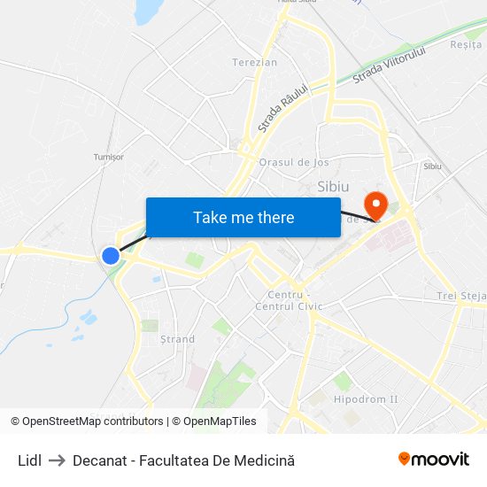 Lidl to Decanat - Facultatea De Medicină map