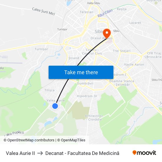 Valea Aurie II to Decanat - Facultatea De Medicină map