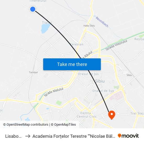 Lisabona I to Academia Forțelor Terestre ""Nicolae Bălcescu"" map