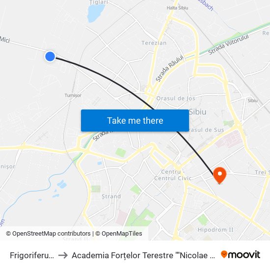 Frigoriferului II to Academia Forțelor Terestre ""Nicolae Bălcescu"" map