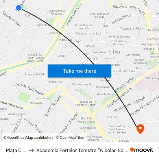 Piața Cluj I to Academia Forțelor Terestre ""Nicolae Bălcescu"" map