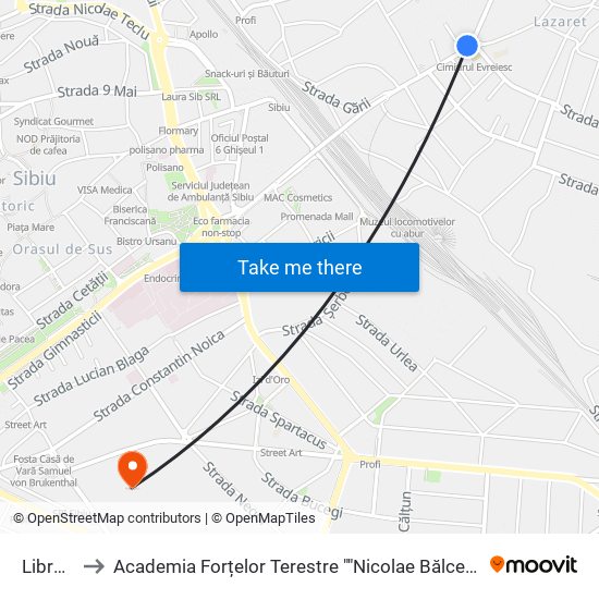 Libra II to Academia Forțelor Terestre ""Nicolae Bălcescu"" map