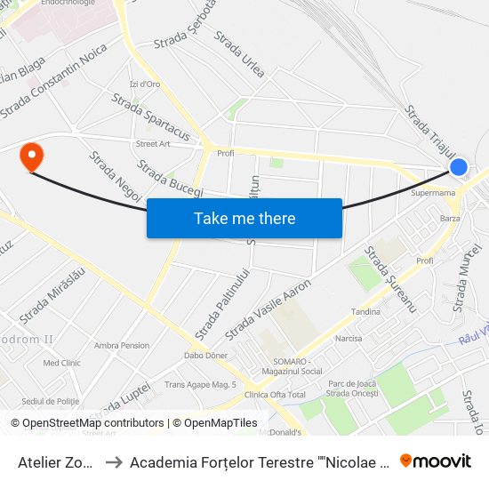 Atelier Zona H. to Academia Forțelor Terestre ""Nicolae Bălcescu"" map