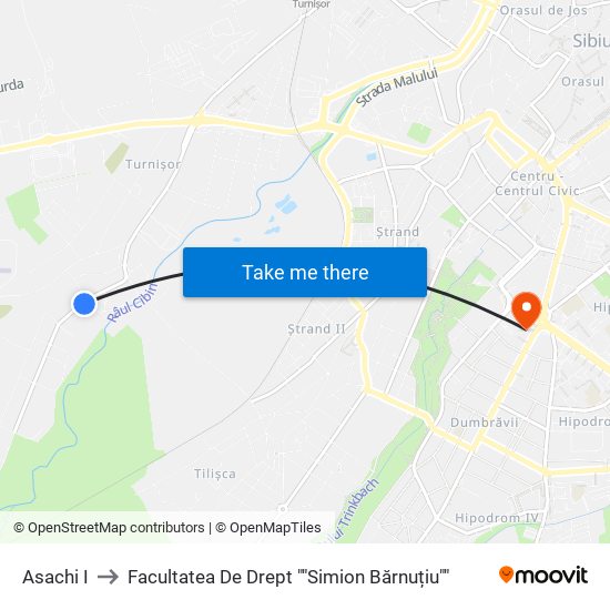 Asachi I to Facultatea De Drept ""Simion Bărnuțiu"" map