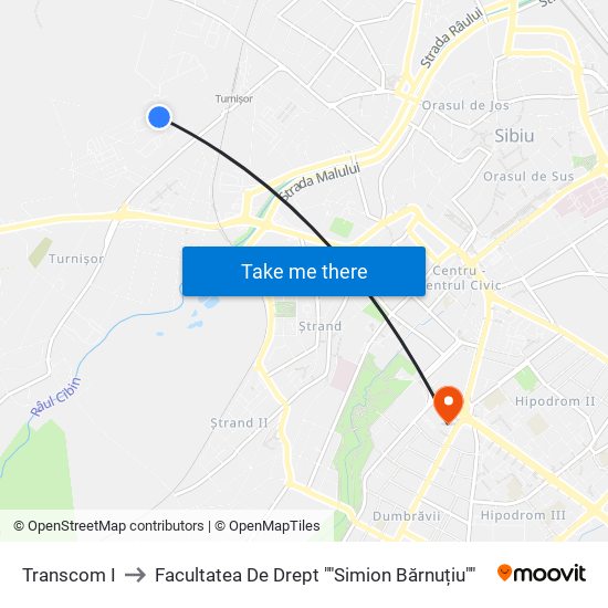 Transcom I to Facultatea De Drept ""Simion Bărnuțiu"" map