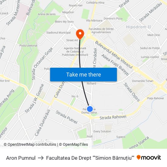 Aron Pumnul to Facultatea De Drept ""Simion Bărnuțiu"" map