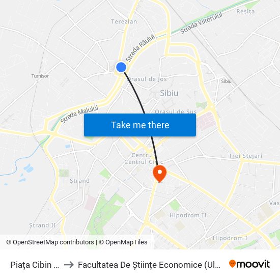 Piața Cibin III to Facultatea De Științe Economice (Ulbs) map