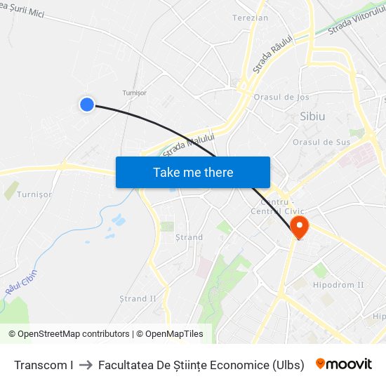 Transcom I to Facultatea De Științe Economice (Ulbs) map