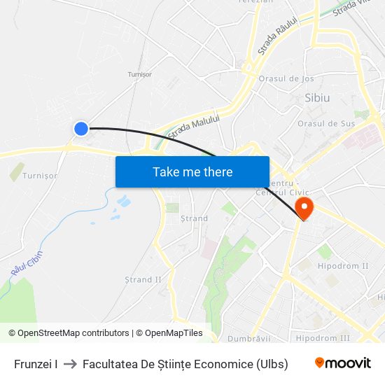 Frunzei I to Facultatea De Științe Economice (Ulbs) map