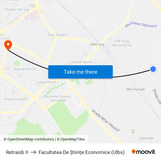 Retrasib II to Facultatea De Științe Economice (Ulbs) map