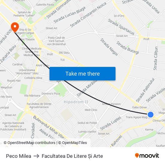 Peco Milea to Facultatea De Litere Și Arte map