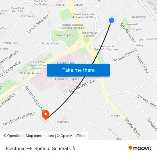 Electrica to Spitalul General Cfr map
