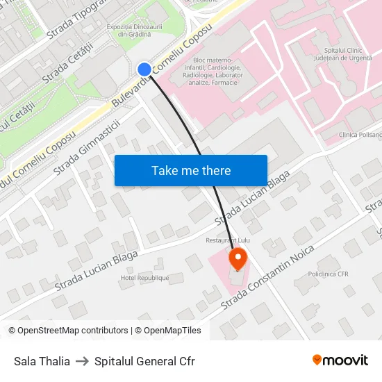 Sala Thalia to Spitalul General Cfr map
