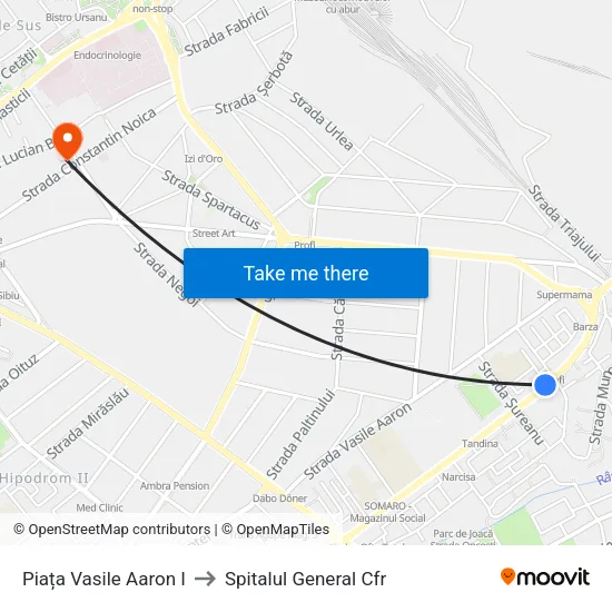 Piața Vasile Aaron I to Spitalul General Cfr map