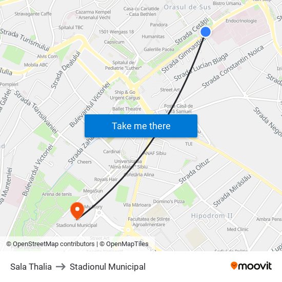 Sala Thalia to Stadionul Municipal map
