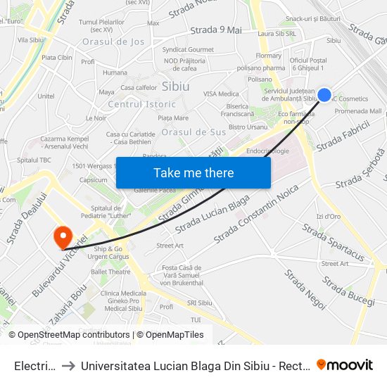 Electrica to Universitatea Lucian Blaga Din Sibiu - Rectoratul map