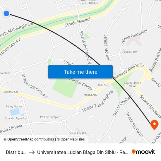 Distribuției to Universitatea Lucian Blaga Din Sibiu - Rectoratul map