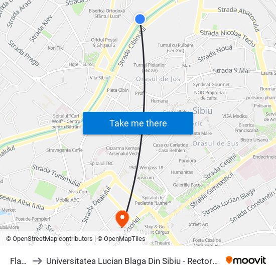 Flaro to Universitatea Lucian Blaga Din Sibiu - Rectoratul map