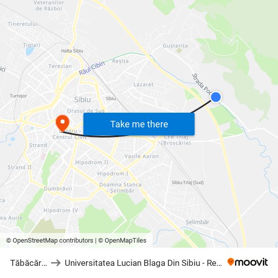Tăbăcărie I to Universitatea Lucian Blaga Din Sibiu - Rectoratul map