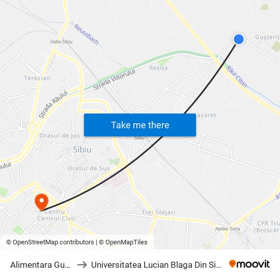 Alimentara Gușterița II to Universitatea Lucian Blaga Din Sibiu - Rectoratul map