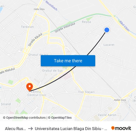 Alecu Russo I to Universitatea Lucian Blaga Din Sibiu - Rectoratul map