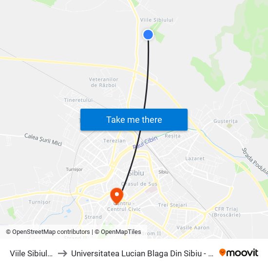 Viile Sibiului IV to Universitatea Lucian Blaga Din Sibiu - Rectoratul map