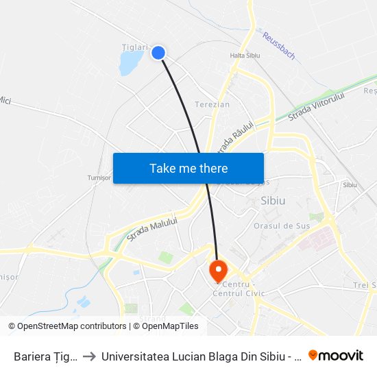 Bariera Țiglari I to Universitatea Lucian Blaga Din Sibiu - Rectoratul map