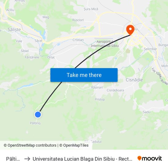 Păltiniș to Universitatea Lucian Blaga Din Sibiu - Rectoratul map