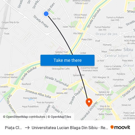 Piața Cluj II to Universitatea Lucian Blaga Din Sibiu - Rectoratul map