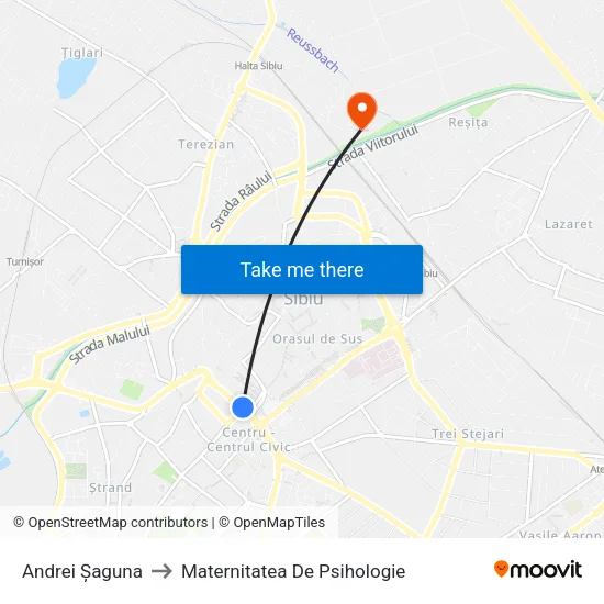 Andrei Șaguna to Maternitatea De Psihologie map