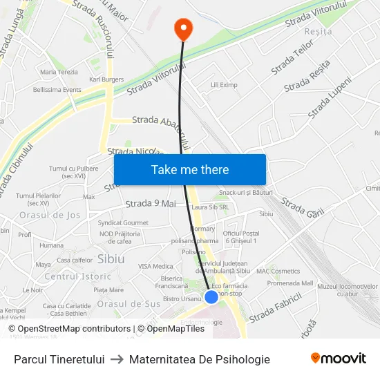 Parcul Tineretului to Maternitatea De Psihologie map