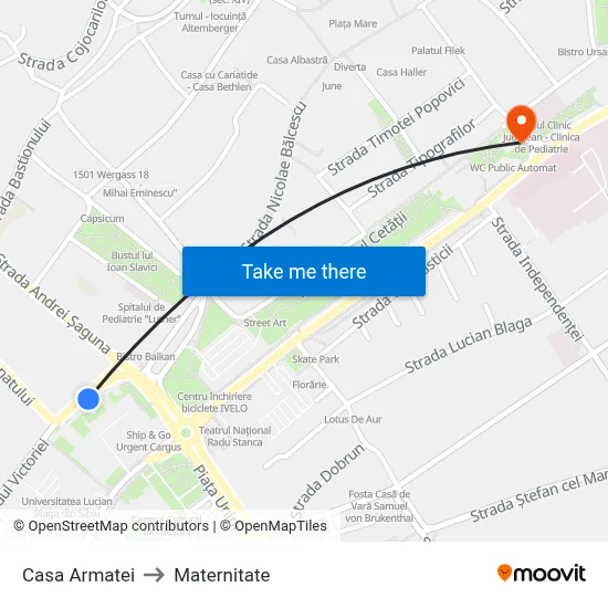 Casa Armatei to Maternitate map
