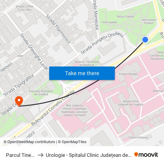 Parcul Tineretului to Urologie - Spitalul Clinic Județean de Urgență Sibiu map