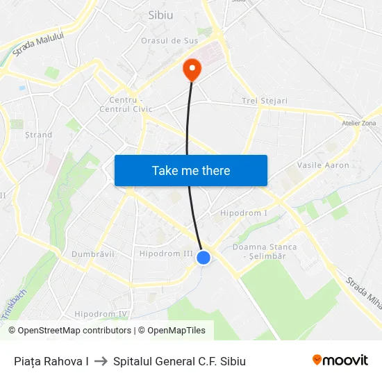 Piața Rahova I to Spitalul General C.F. Sibiu map