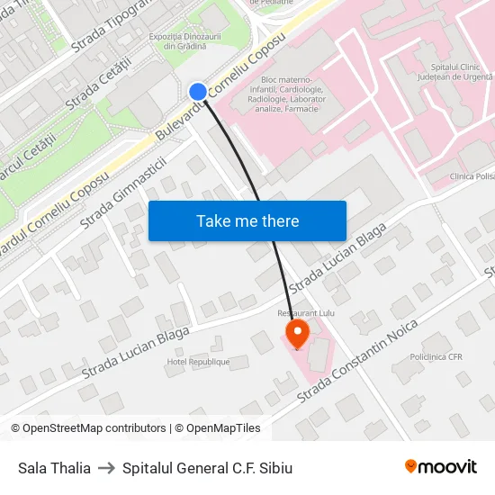 Sala Thalia to Spitalul General C.F. Sibiu map