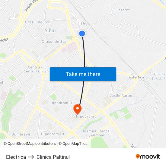 Electrica to Clinica Paltinul map