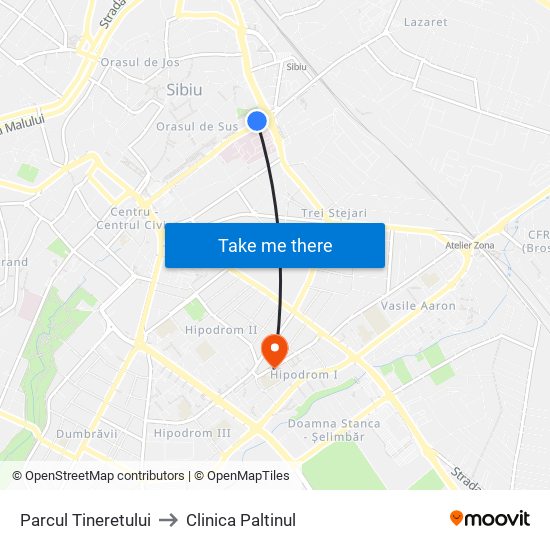 Parcul Tineretului to Clinica Paltinul map