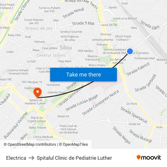 Electrica to Spitalul Clinic de Pediatrie  Luther map