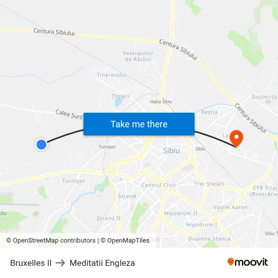 Bruxelles II to Meditatii Engleza map