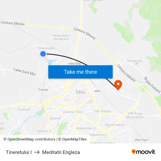 Tineretului I to Meditatii Engleza map
