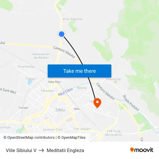 Viile Sibiului V to Meditatii Engleza map