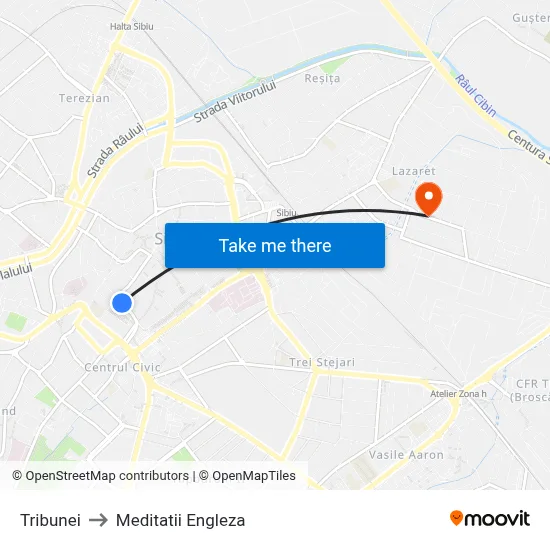 Tribunei to Meditatii Engleza map