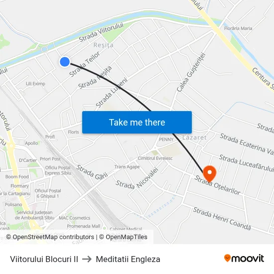 Viitorului Blocuri II to Meditatii Engleza map