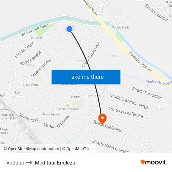 Vadului to Meditatii Engleza map