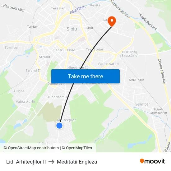 Lidl Arhitecților II to Meditatii Engleza map