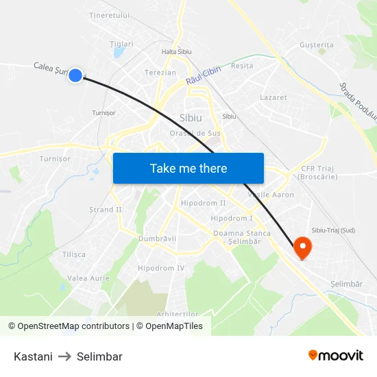 Kastani to Selimbar map