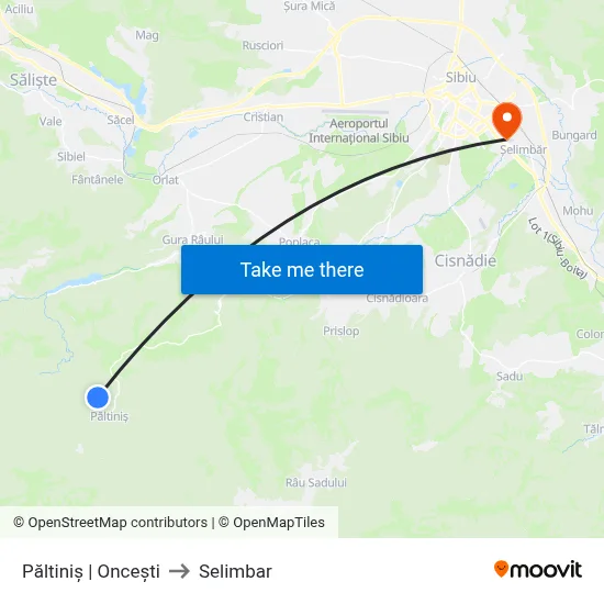 Păltiniș | Oncești to Selimbar map