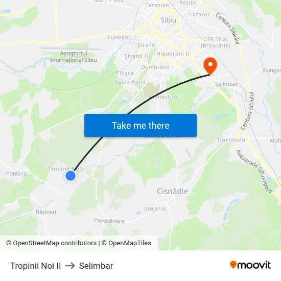 Tropinii Noi II to Selimbar map